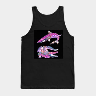 the shark and the gator in crazy pattern Tank Top